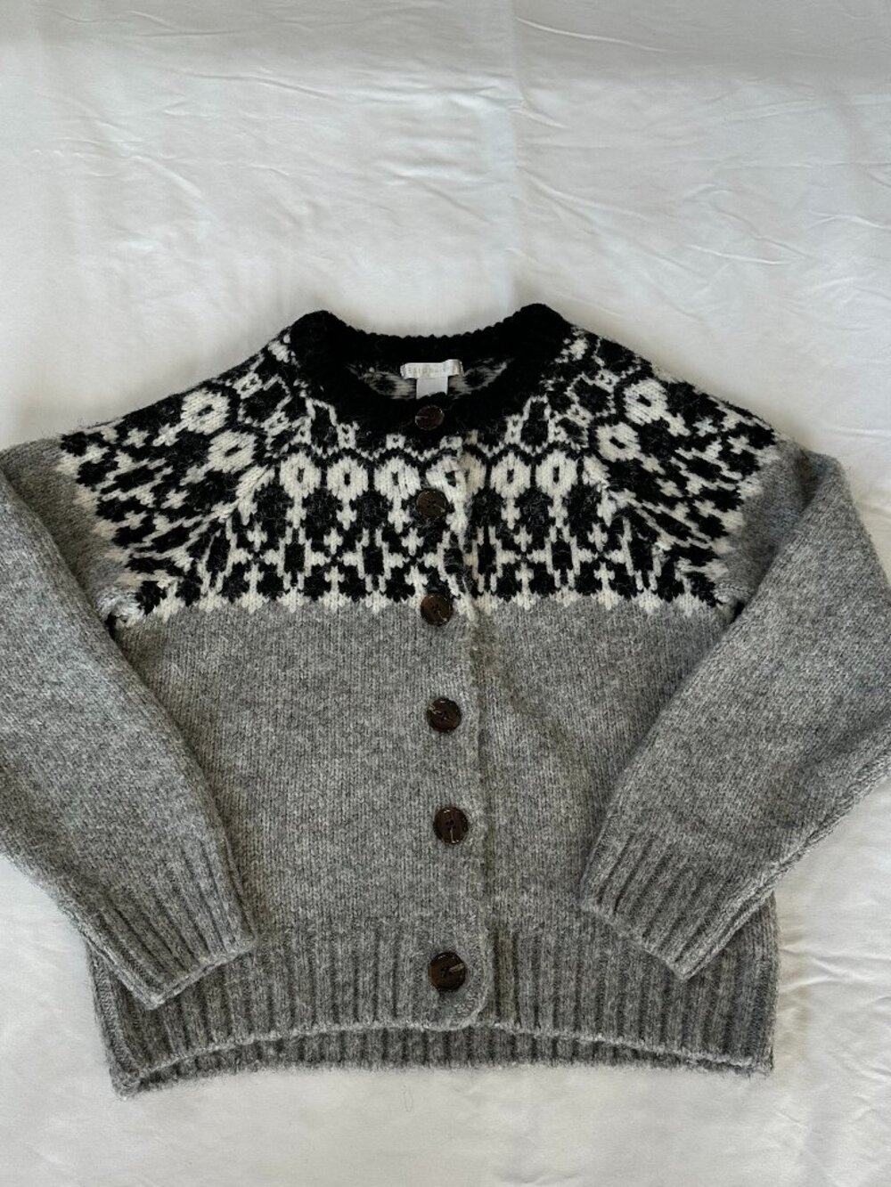 DESIGN History Fair Isle Style Cardigan Grey Sz XS